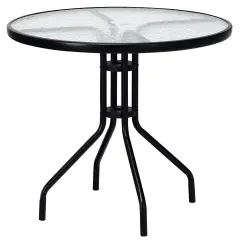 32 Inch Outdoor Patio Round Tempered Glass Top Table with Umbrella Hole