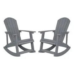 Merrick Lane Set of 2 Atlantic All-Weather Polyresin Adirondack Rocking Chair with Vertical Slats Light Gray