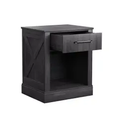 Compact Nightstand with Drawer and Shelf Black