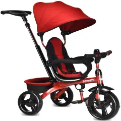 4-in-1 Kids Tricycle with Adjustable Push Handle Red