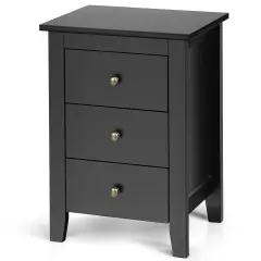 Modern Nightstand End Beside Table with 3 Storage Drawers and Open Platform Black