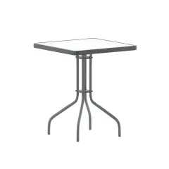 Emma and Oliver 23.5" Square Tempered Glass Metal Table with Smooth Ripple Design Top Clear/Silver