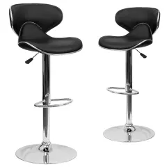 Emma and Oliver 2 Pack Contemporary Cozy Mid-Back Vinyl Adjustable Height Barstool with Chrome Base Black