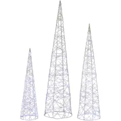 Northlight LED Lighted Twinkle Outdoor Christmas Cone Trees - 39.5" - Silver - Set of 3 White