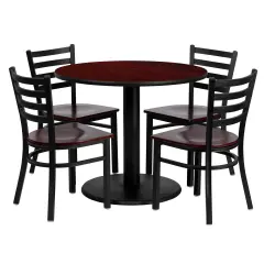 Emma and Oliver 36'' Round Laminate Table Set with 4 Ladder Back Metal Chairs Mahogany