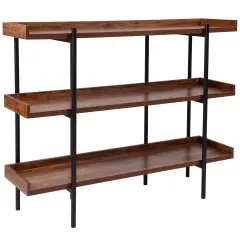 Merrick Lane Madison Industrial Style 3 Tiered Shelving Unit With Metal Frame and Raised Border - 35"H Rustic