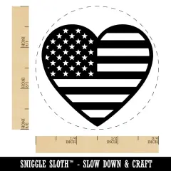 Heart Shaped American Flag United States of America USA Self-Inking Rubber Stamp for Stamping Crafting Planners Black