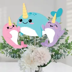 Big Dot of Happiness Narwhal Girl - Under The Sea Baby Shower or Birthday Party Centerpiece Sticks - Table Toppers - Set of 15