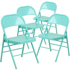 Emma and Oliver 4 Pack Colorful Metal Folding Chair Teen and Event Seating Tantalizing Teal