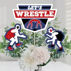 Big Dot of Happiness Own the Mat - Wrestling - Birthday Party or Wrestler Party Centerpiece Sticks - Table Toppers - Set of 15