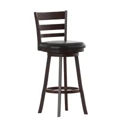 Merrick Lane Silla 30" Classic Wooden Ladderback Swivel Bar Height Stool with Upholstered Padded Seat and Integrated Footrest Espresso/Black