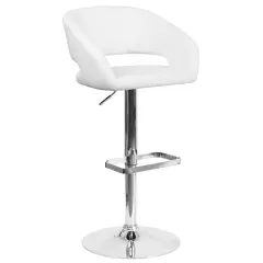 Merrick Lane Rothko Modern Bar Stool Rounded Mid-Back Stool With Height Adjustable Swivel Seat White Vinyl