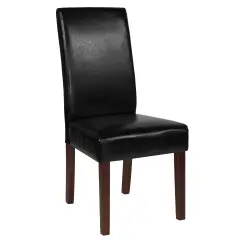 Merrick Lane Ellison Mid-Century Panel Back Parsons Accent Dining Chair Black LeatherSoft
