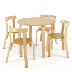 5-Piece Kids Wooden Curved Back Activity Table and Chair Set with Perfect Gift for Kids