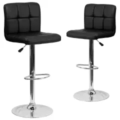 Emma and Oliver 2 Pack Contemporary Quilted Vinyl Adjustable Height Barstool with Chrome Base Black