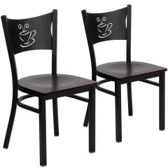 Emma and Oliver 2 Pack Coffee Back Metal Restaurant Chair Mahogany/BlackMetal