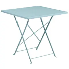 Emma and Oliver Commercial Grade 28" Square Colorful Metal Garden Patio Folding Patio Table Sky Blue