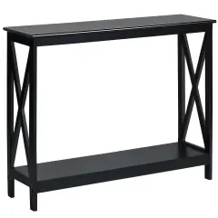 2-Tier Console X-Design Sofa Side Accent Table with Spacious Storage Space Black