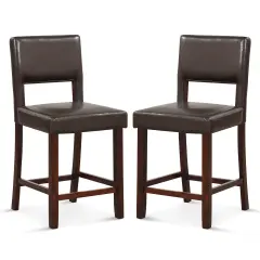 2 Piece Bar Chair Set with Hollowed Back and Rubber Wood Legs Brown