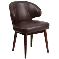 Merrick Lane Ambrose Upholstered Accent Chair with Walnut Legs Brown Faux Leather