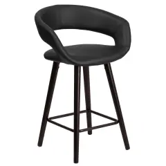 Merrick Lane Plath 24 Inch Cappuccino Ultramodern Bar Counter Stool With Upholstered Seat Black