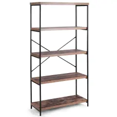 Multipurpose Open Bookcase Industrial Rack Wide Standing Storage Shelf Brown