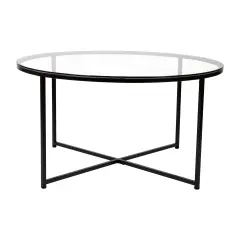 Merrick Lane Fairdale Coffee Table with Round Cross Brace Frame Clear/Matte Black