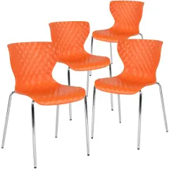 Emma and Oliver 4 Pack Contemporary Design Plastic Stack Chair Orange
