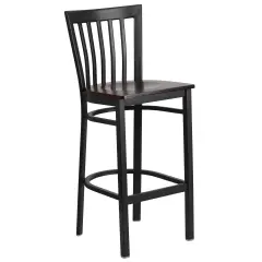 Emma and Oliver School House Back Metal Restaurant Dining Barstool Walnut/BlackMetal