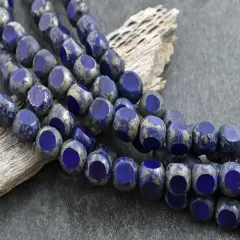 *20* 10mm Navy Blue Travertine 3 Cut Round Beads