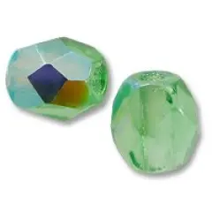 Czech Fire Polished Glass Round Beads 4mm Emerald AB (Package of 50)