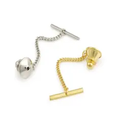 Tie Tack Clutch with Chain Assortment - One Silver Color & One Gold Color Tie Tack Back with Chain and Bar