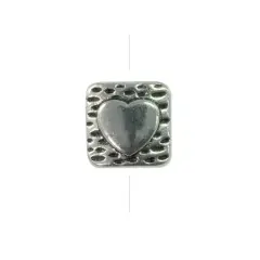 Heart with Stripes Pillow Bead 10mm Pewter Antique Silver Plated (Package of 1)