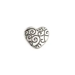 16mm Flat 2 Hole Pewter Swirl Heart Bead