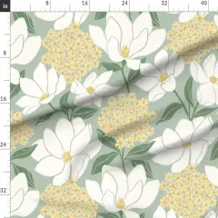 Various Fabrics by the Yard or Fat Quarter Oversized Floral Large Scale Sage Green Soft Mustard Southern Summer Flowers Custom Printed Fabric by Spoonflower