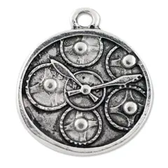 Watch Face with Gears Pendant 21x19mm Pewter Antique Silver Plated (1-Piece)