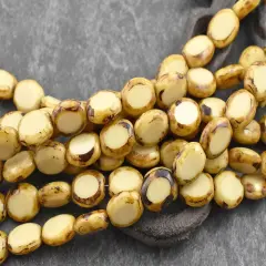 *17* 12x10mm Beige Travertine Table Cut Oval Beads