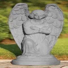 Roman 30.75" Gray Kneeling Angel with Arms Folded Outdoor Garden Statue