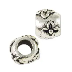 JewelrySupply Large Hole Metal Bead with Flowers 9x8mm Pewter Antique Silver Plated (Package of 1 Bead)