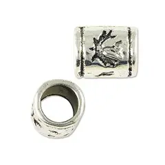 JewelrySupply Large Hole Metal Bead with Leaves 8.5x7mm Pewter Antique Silver Plated (Package of 1 Bead)