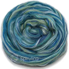 Silk Merino Blended Roving. Soft Combed Top Fiber for Spinning, Felting, & Fiber Arts. Spirulina