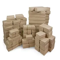 Cardboard Jewelry Boxes&nbsp;With&nbsp;Cotton &ndash; 100 Pack &ndash; Kraft Brown