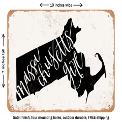 DECORATIVE METAL SIGN - Massachusetts Girl - Vintage Rusty Look