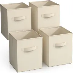 Sorbus 11 Inch 4 Pack Foldable Fabric Storage Cube Bins with Handles - for Organizing Pantry, Closet, Nursery, Playroom, and More Beige