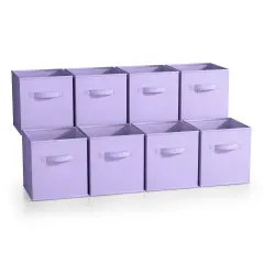 Sorbus 8 Pack 11 Inch Foldable Storage Cubes with Handles- for Organizing Home, Shelves, Nursery, Playroom, Closet and More Pastel Purple