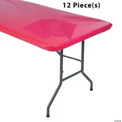 Bulk 12 Pc. 6 FT Fitted Rectangle Plastic Tablecloths Red