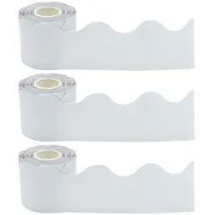 White Scalloped Rolled Border Trim, 50 Feet Per Roll, Pack of 3