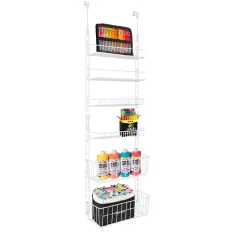 Smart Design Over The Door Pantry Organizer Rack with 6 Adjustable Shelves - White