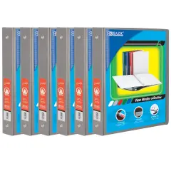 3-Ring View Binder with 2 Pockets, 1.5", Gray, Pack of 6