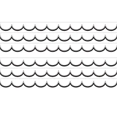White with Black Scalloped Die-Cut Border Trim, 35 Feet Per Pack, 6 Packs